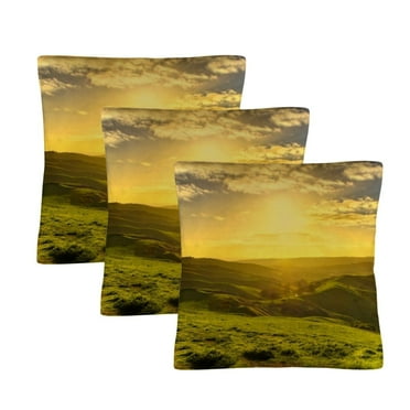 Set of 6 Rolling Hills Linen-Look Pillow Covers 18x18 Inch - Golden Sunset Landscape Design Throw Pillow Cases for Sofa, Bedroom, Living Room Decor