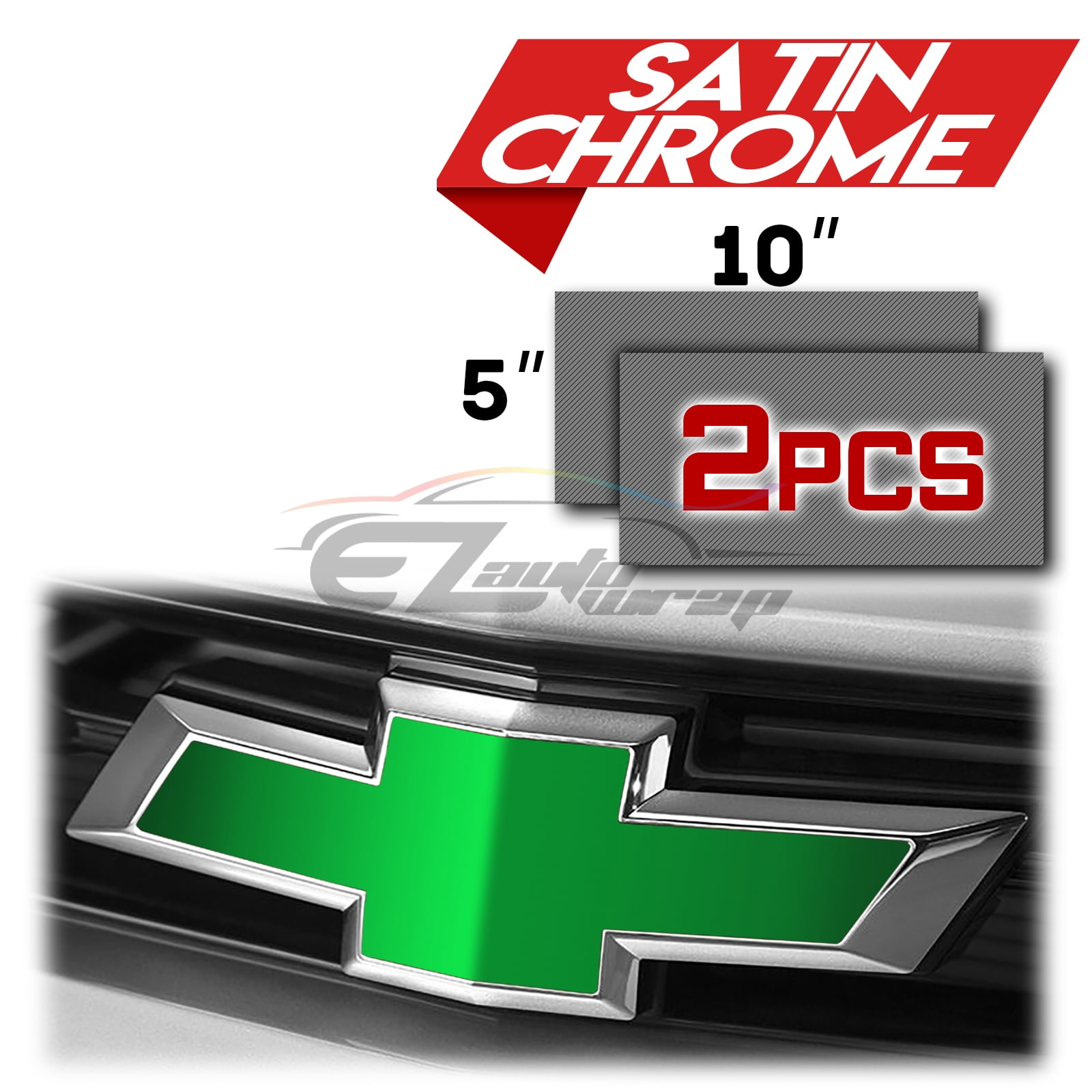 2Pcs Chevy Bowtie Vinyl Wrap - 5x10" Satin Chrome Purple Decal Film With Free Installation Tool Kit