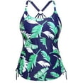 thumbnail image 3 of ZQUUVOU Women's Tankini Top Spaghetti Strap Print Roudn Neck Swim Tops (Green,2XL), 3 of 5