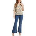 thumbnail image 3 of INSPIRE CHIC Women's Tops 3/4 Sleeves Ruffle Hem Floral Chiffon Shirt Blouses S Apricot, 3 of 7