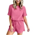 thumbnail image 6 of qolati Womens Lounge Set Ribbed Knit Short Sleeve Top and Shorts Sleepwear Pajama Set Two Piece Shorts Outfits Set, 6 of 9