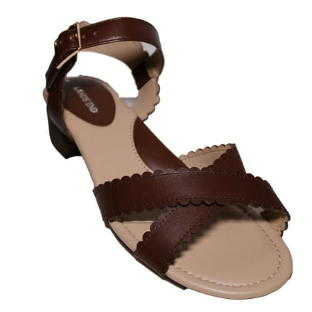 

Lands End Women s Size 6.5 Wide Low Heeled Scallop Sandals Sequoia Brown