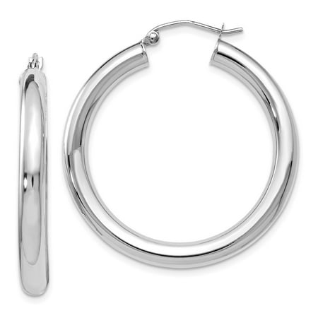 - 14k White Gold Solid Polished Lightweight Hoop Earrings
