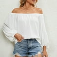 thumbnail image 4 of Off Shoulder Tops for Womens 2025 Clothing Lantern Long Sleeve Solid Blouse Tshirts Tee Shirts for Date Night, 4 of 5