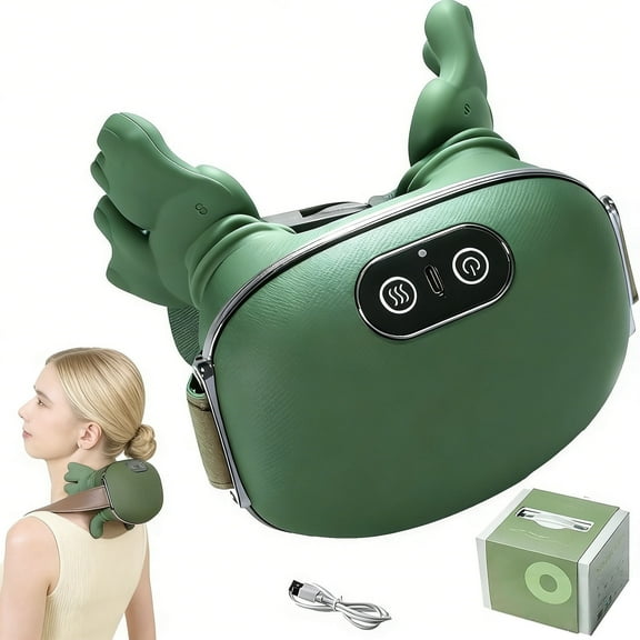 Comefolife Bionic Heated Massager,neck massager with heat,neck massager,Shoulder and Neck Massager,Neck Massager with Fingers,4D Kneading Massage, Simulates a Real Palm Massage for Comfort(Green)