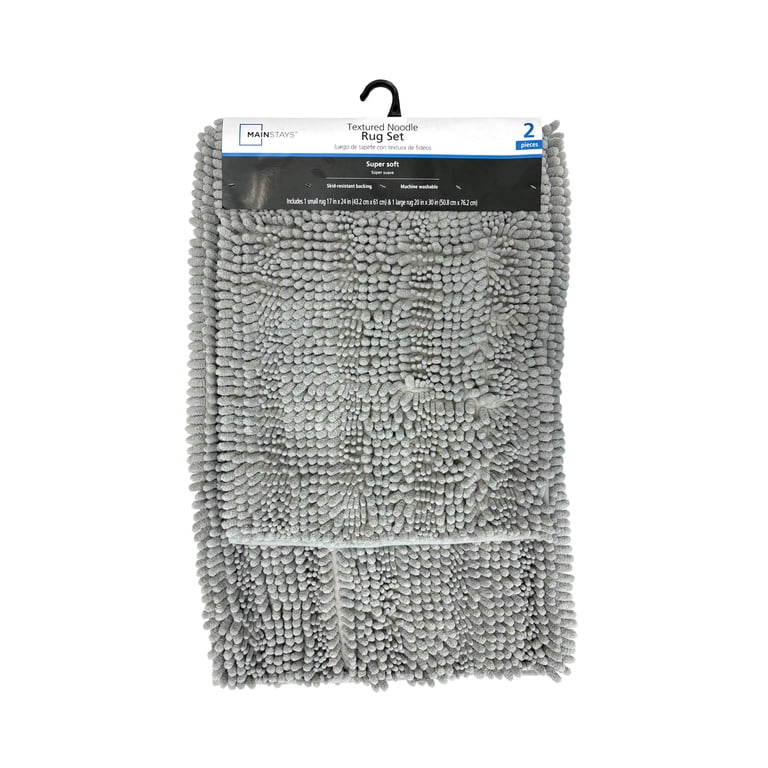 Mainstays Textured Soft Silver Chenille Polyester Bath Rug Set, 2