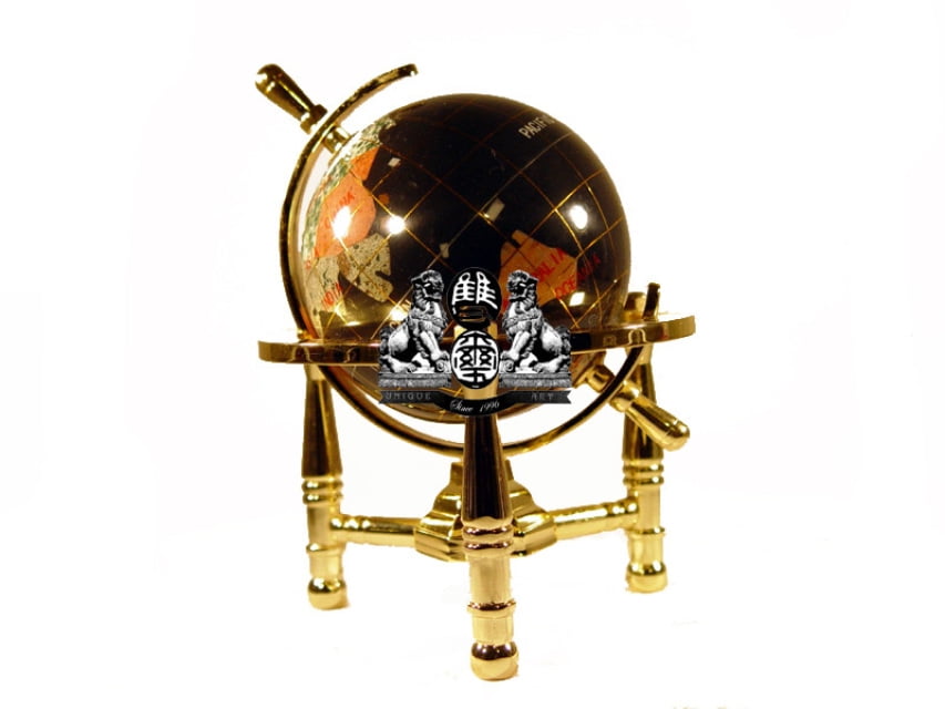 Unique Art 6-Inch Mini Table Top Gemstone World Globe with Gold Tripod Office 