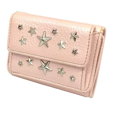 

Authenticated Used JIMMY CHOO tri-fold wallet NEMO studs leather CAMELLIA / light pink silver ladies