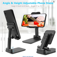 thumbnail image 2 of Cell Phone Stand, Fully Adjustable Angle Height for Desktop, Foldable Phone Holder Compatible with Samsung, Google, Apple - Color Black, 2 of 4