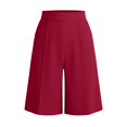 thumbnail image 2 of Gyujnb Women High Waist Bermuda Shorts Elastic Wide Leg Solid Color Office Work Suit Shorts with Pockets,Red, 2 of 8