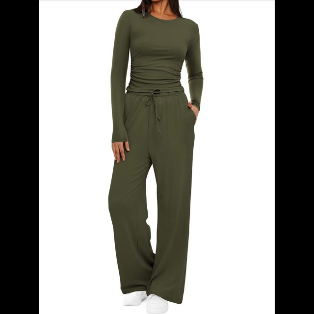 Traje de Otoño e Invierno para Mujer, de Larga, Color Liso, Informal, para Tiempo Libre Verde XXL