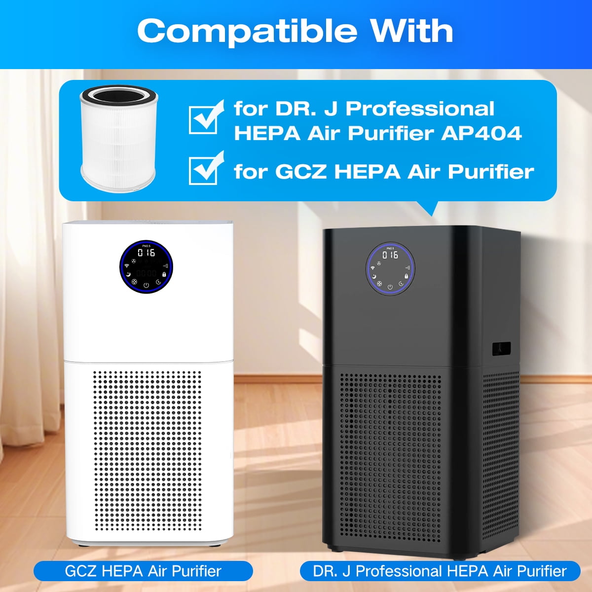H13 Replacement Filters for DR. J HEPA Air Purifier, 4-in-1 H13 Grade True HEPA & High-Efficiency Activated Carbon Filters (2 Pack)