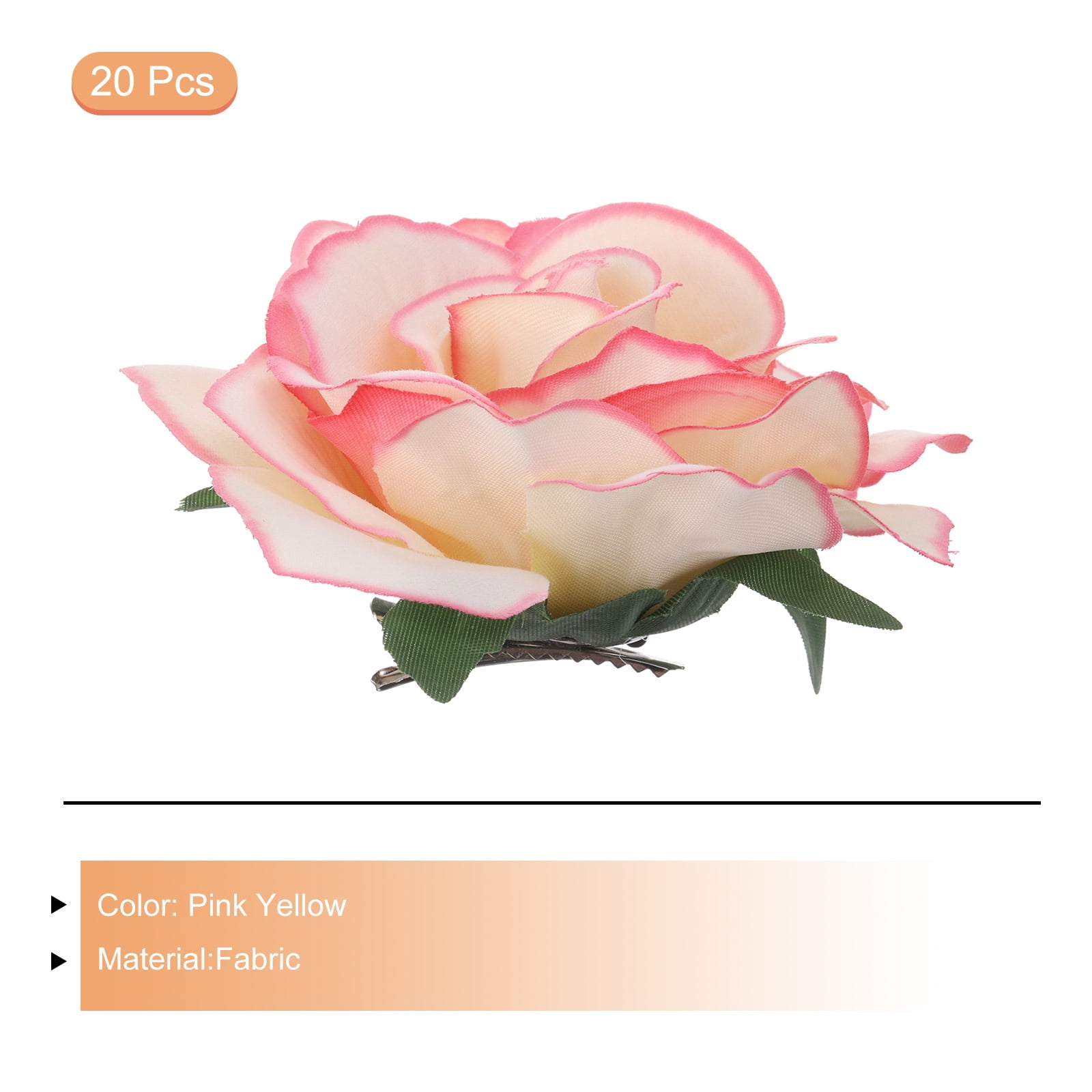 Uxcell 20 Pcs Rose Flower Hair Clips 4 Inch Flower Hair Pins Flower Brooch for Women Hair Accessories Pink Yellow