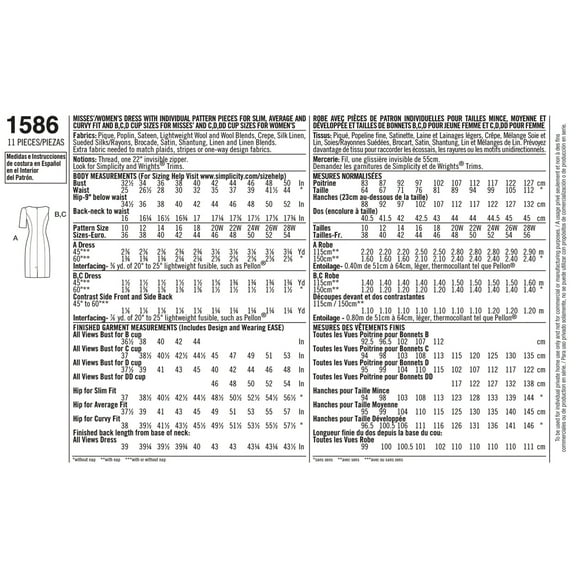 Simplicity Misses' Plus Size 20W-28W Amazing Fit Dress Pattern, 1 Each