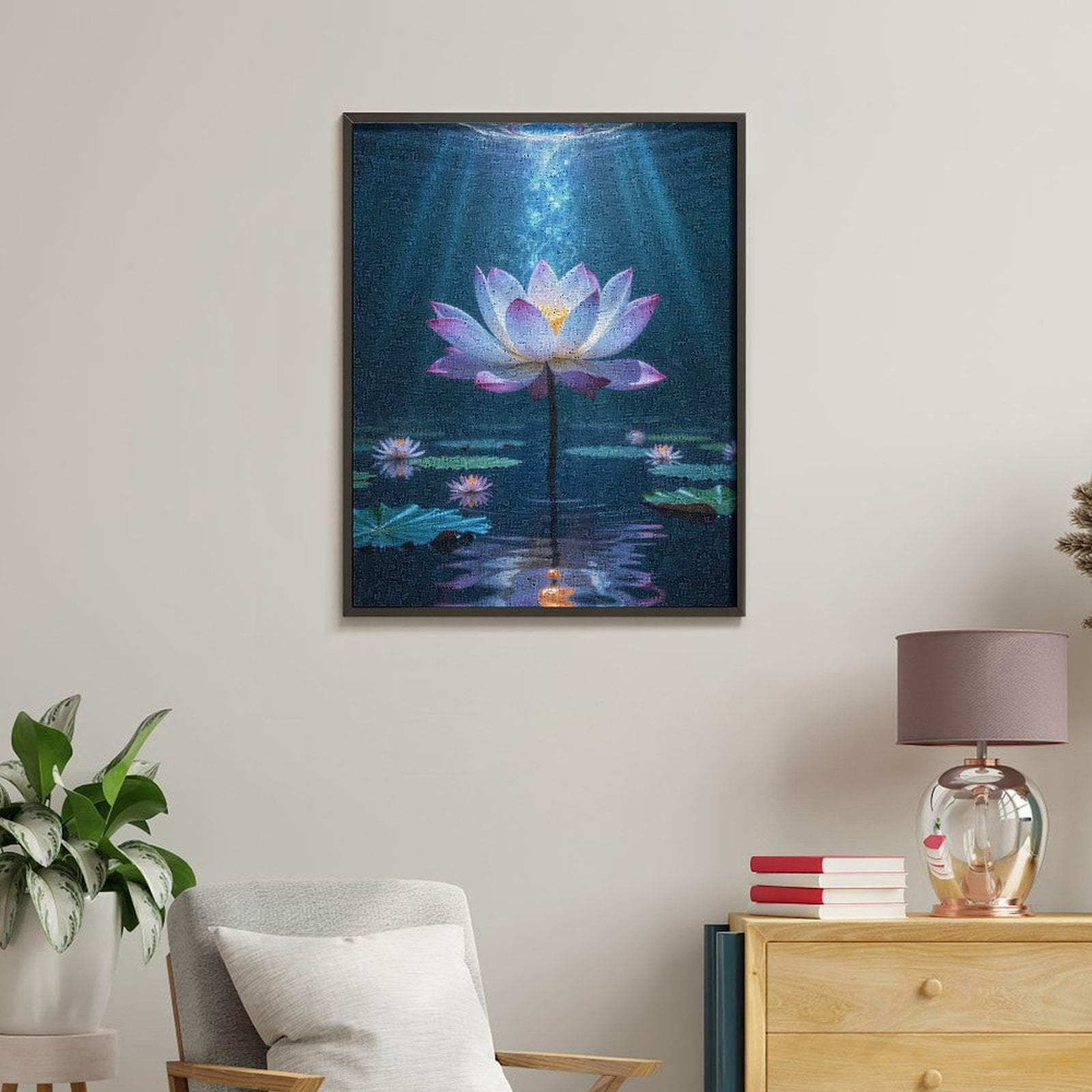 Paint By Numbers Kit for Adults Beginner - DIY Lotus Light Reflection Water Canvas Painting Kits for Adults, Frameless Paint By Number for Adults for Home Wall Decor 16x20 Inch