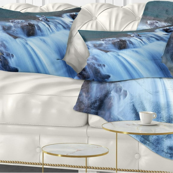 Designart 12" x 20" Blue Polyester Throw Pillow