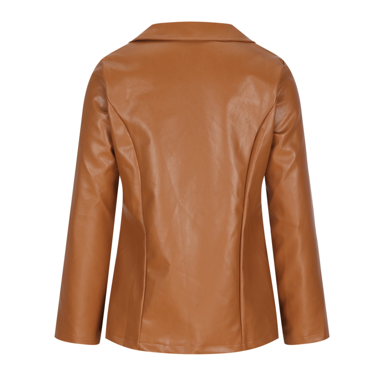 Dezsed Womens Faux Leather Blazer Jacket Women's Fashion Casual Lapel Collar Button Pocket Temperament Motorcycle Jacket Leather Jacket Coat Brown XL