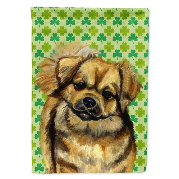 Tibetan Spaniel St. Patrick's Day Shamrock Portrait Flag Canvas House Size