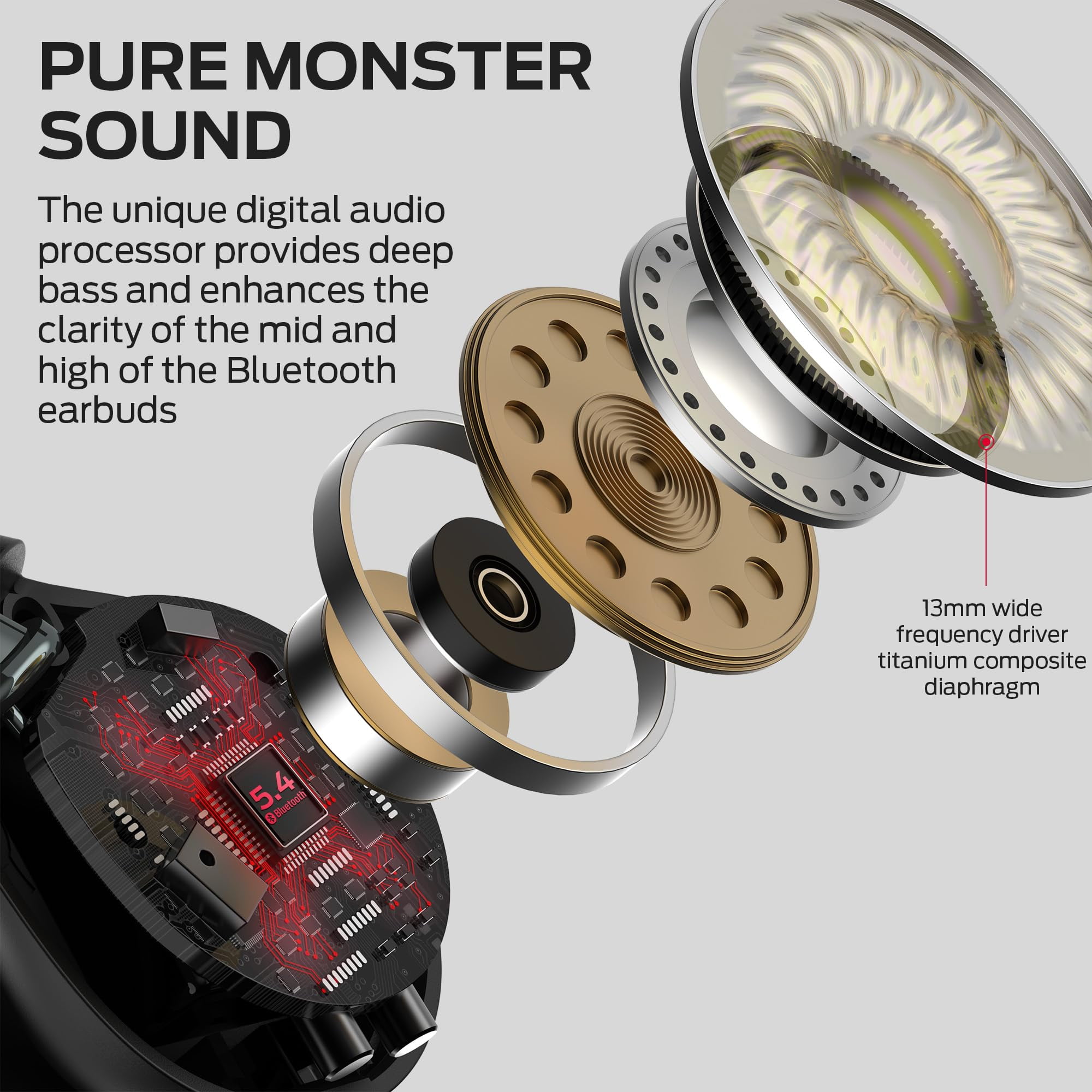 Monster Wireless Headphones Bone Conduction Ear Clip Bluetooth 5.4 Earphone Multi Mic AI noise Cancelling Wireless Earbuds, Black