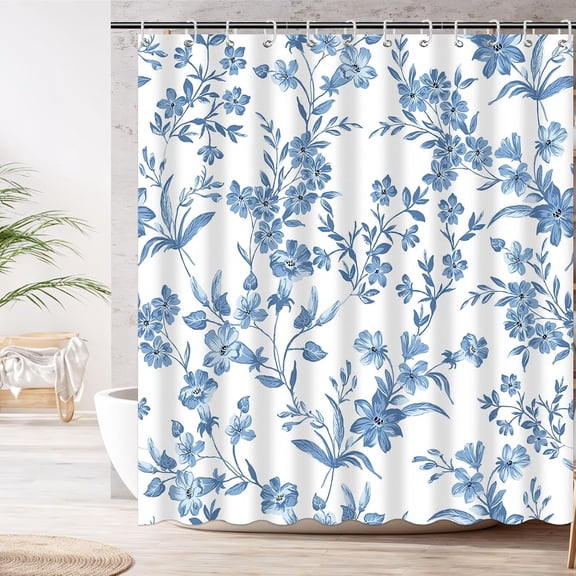 Floral Shower Curtain with 12 Hooks for Spring Floral Bathroom Decor, Waterproof Fabric