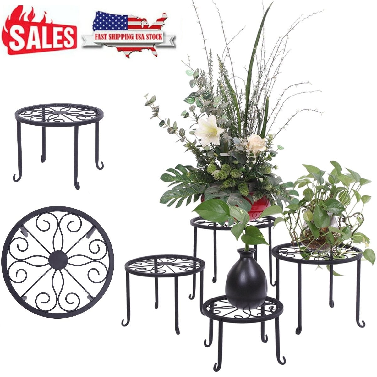 Goorabbit Iron Cliche Garden Stands,4 Pack Metal Plant Stands,Heavy