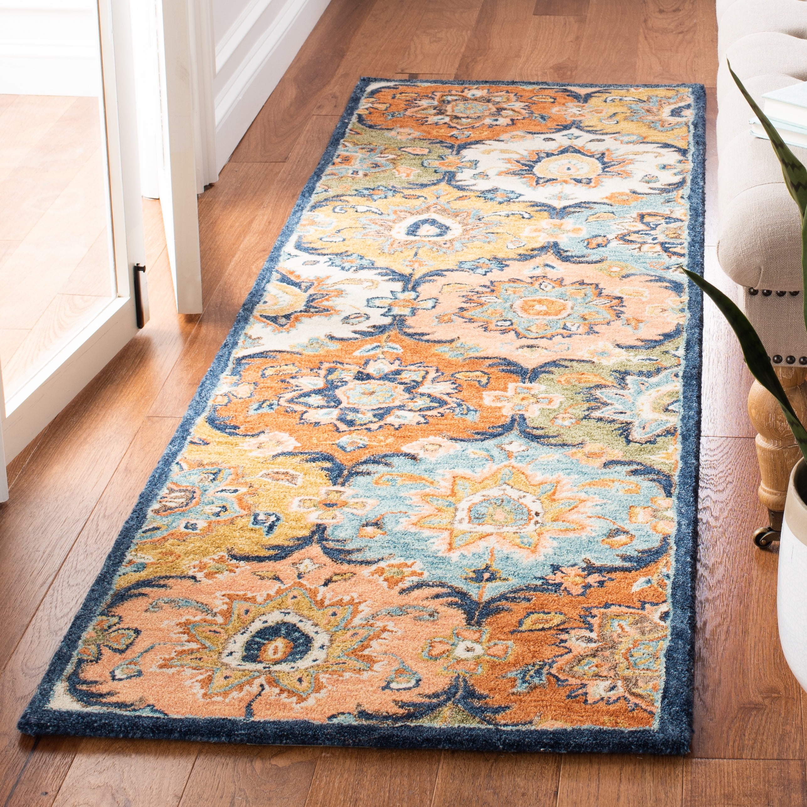 SAFAVIEH Heritage Skylar Oriental Wool Runner Rug, Blue/Rust, 2'3" x 8'