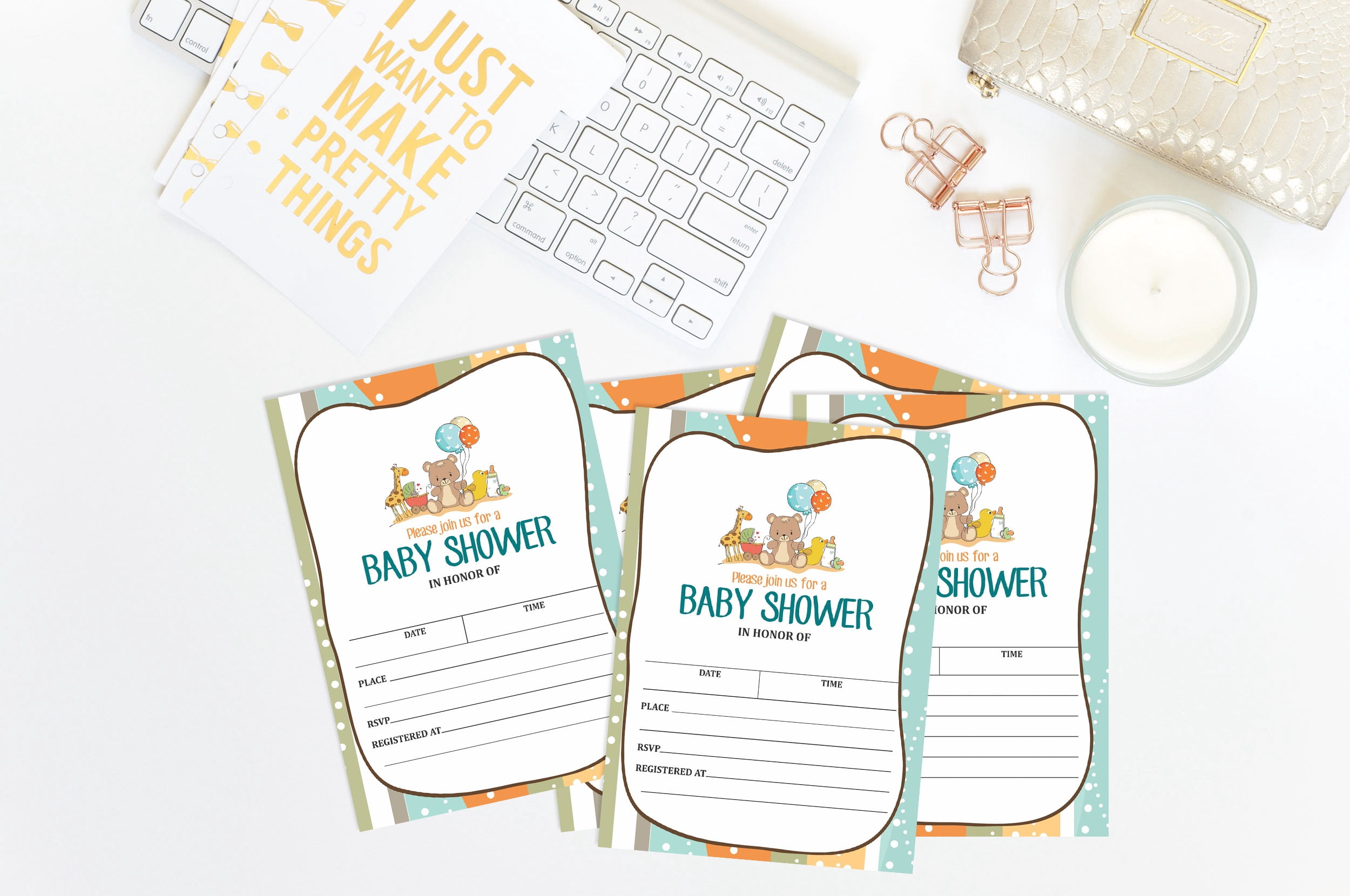 Inkdotpot 30Jungle Animals Baby Shower Invitation Cards Gender Neutral Fill In Blank Invites