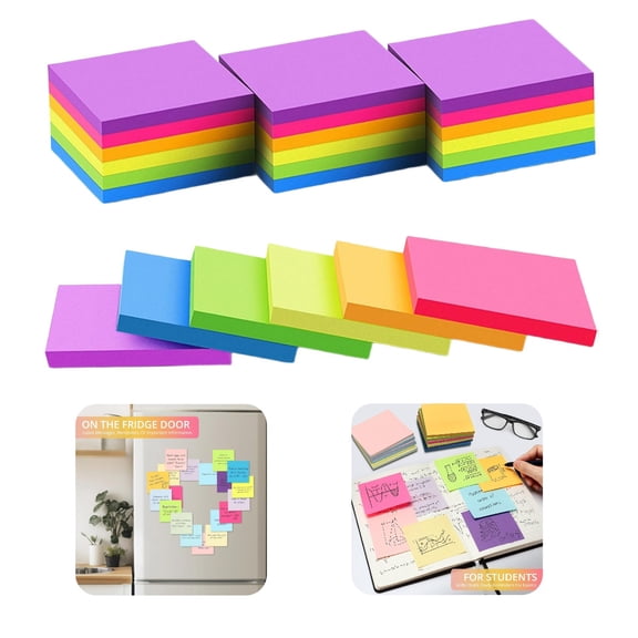 Bisitoy 6 colors 3 x 3 Inch Bright Color Sticky Notes Multicolor Self-Adhesive Memo Pads, Removable Fluorescent Sticky Note for Office, Teachers, Daily Reminders