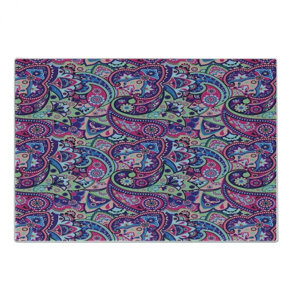 Navy and Blush Cutting Board, Pattern Based on Traditional Elements Paisley Old Fashioned Floral, Decorative Tempered Glass Cutting and Serving Board, Small Size, Multicolor, by Ambesonne