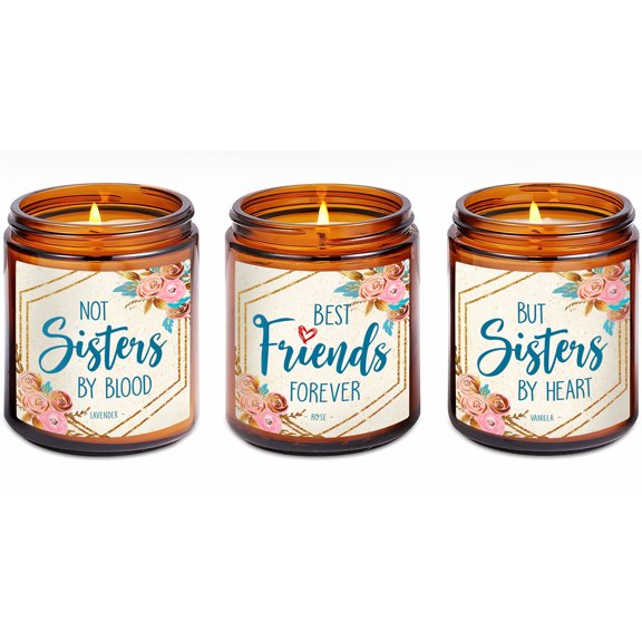 Best Friend Sister Gifts For Women Friendship - Nice Birthday Gifts, Christmas Gifts For Friend, BFF, Besties, Soul Sister, Her, Soulmate - Gift Boxed Lavender, Vanilla, Rose Candle Set (7oz x3)