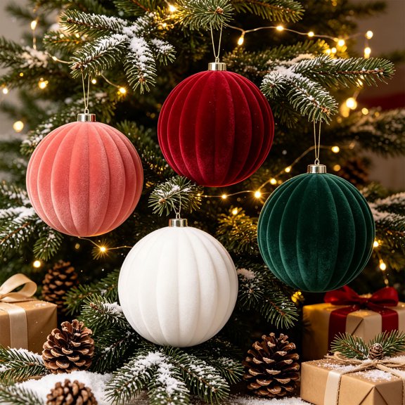 Christmas Ornaments, 15cm Christmas Flocking Ball Ornament, Holiday Decor, Christmas Ball, for Xmas Tree, Home, Party, Holiday Christmas Decorations