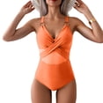 thumbnail image 2 of Women's One Piece Swimsuit Solid Color Mesh Bikini Sexy Swimsuit for Beach Holiday Summer,Saffron,L, 2 of 7