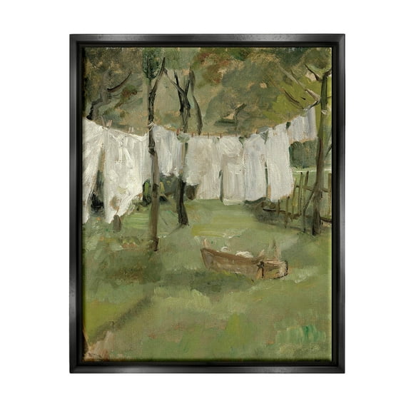 Classic Clothesline Yard Scene Landscape Painting Jet Black Framed Art Print Wall Art