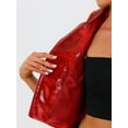 thumbnail image 5 of INSPIRE CHIC Women's Metallic Faux Leather Lapel Collar Sleeveless Zip Cropped Vest S Red, 5 of 6