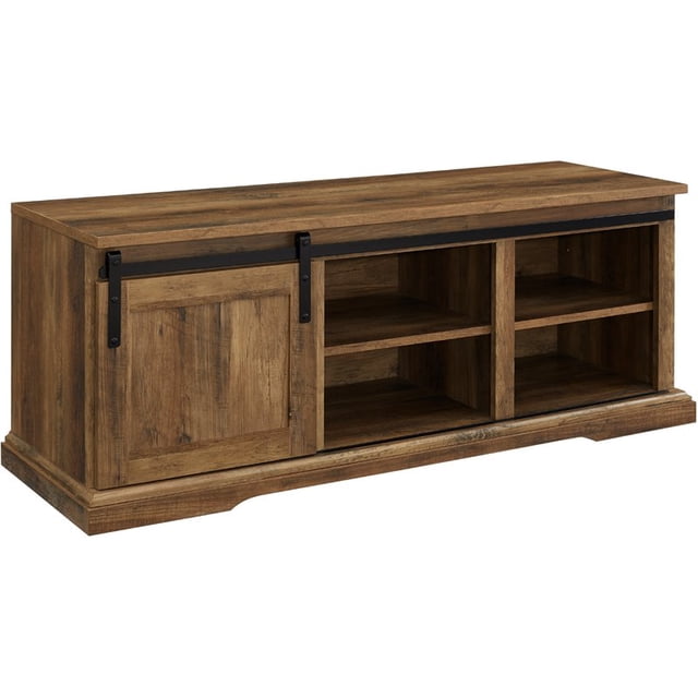 Banc d'Entrée avec Porte Coulissante Rainurée 48 Pouces avec Rangement en Chêne Rustique