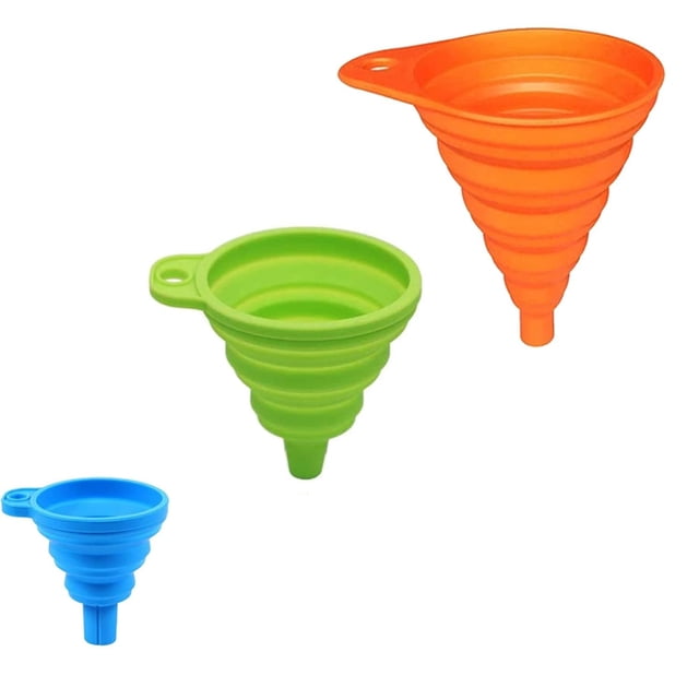 Embudo plegable de silicona de 3 uds. Embudo plegable de silicona de 20 g azul + embudo plegable de silicona de 38 g verde + embudo plegable de gran diámetro de 78 g naranja