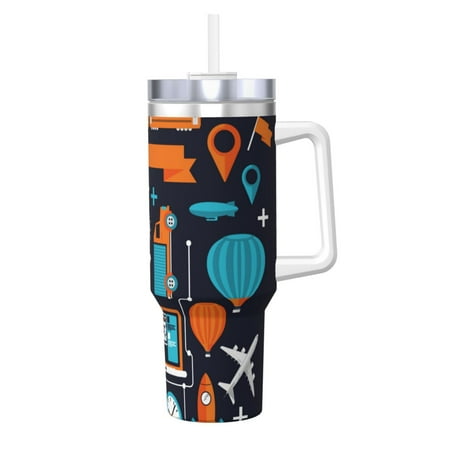 

Zeuib Creative Transport Printed Insulated Stainless Steel Hot/Cold Coffee Cup 40oz Ice Bully With Handle Tumbler with Straw and Handle Insulated Water Bottle Travel Mug Cup