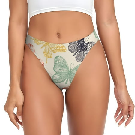 Qokaie Butterfly Printed Women s Cotton Thong Underwear  Sexy Breathable Panties G-string -X-Small