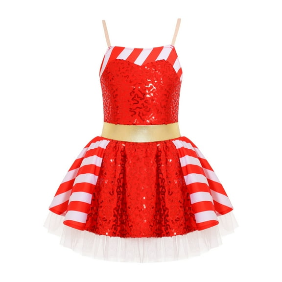 Alvivi Kids Girls Adjustable Strap Christmas Tutu Dress Striped Santa Claus Fancy Dress up Costumes Red 8