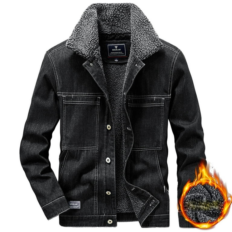 JUMESGU Mens Western Style Lined Denim Jacket (Black,XXXXXL