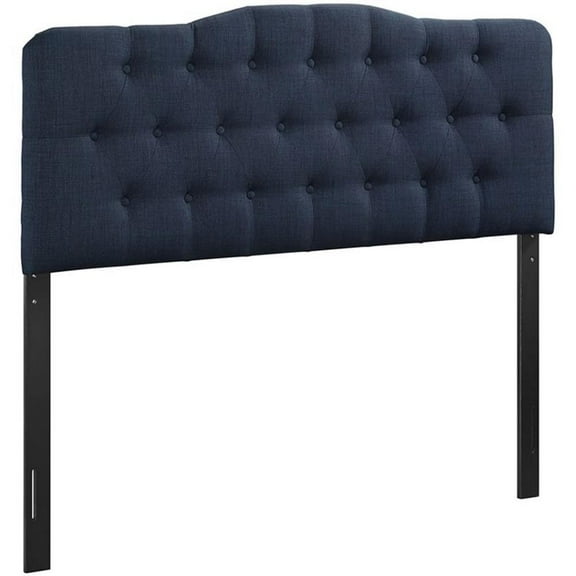 Pemberly Row Queen Upholstered Polyester Fabric Headboard in Navy
