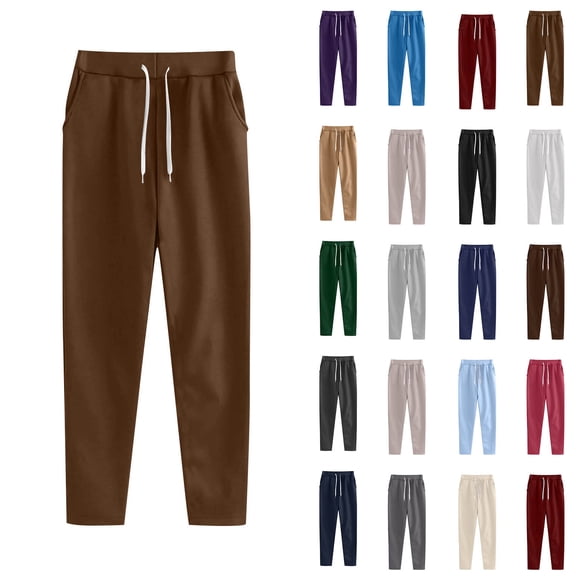 QATAINLAV Womens Drawstring High Waisted Yoga Sweatpants with Pockets Solid Color Straight Leg Jogger Going Out Outfits, Navy, XXXXL