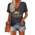 thumbnail image 3 of Women's Shirt V-neck Short-Sleeved T-shirt Creative Letters Mountain Forest Sun Pattern Simple Casual Fashion Top, 3 of 5