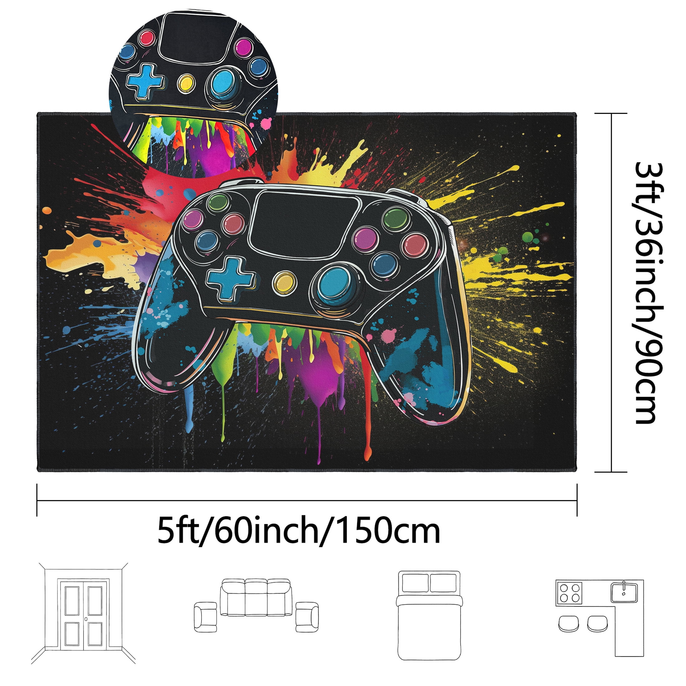 Gaming Rug for Room,3x5 ft Non-Slip Cool Gamer Rugs for Bedroom Livingroom and Game Room Decor