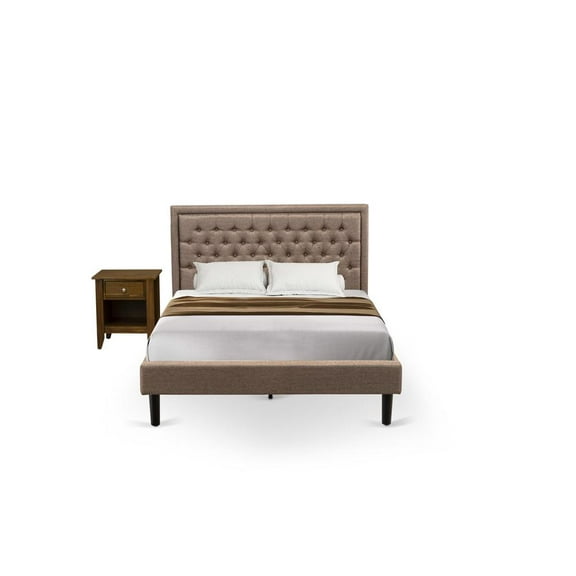 East West Furniture KD16Q-1GA08 2 Piece Queen Bed Set - Wood Bed Dark Khaki Headboard with 1 Modern Nightstand - Black Finish Legs