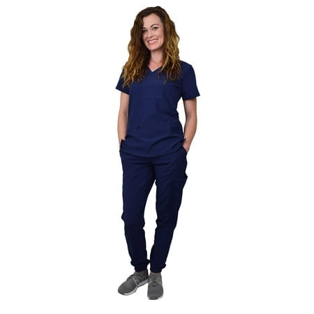 Womens Medical Nursing Jogger Scrub Set gT 4FLEX Top and Pant-Navy-X-Small