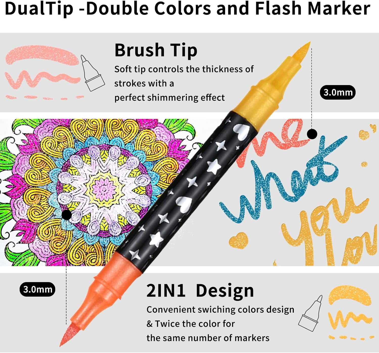 Ywuzuh Glitter Markers Pen Savings, 72 Glitter Colors Paint Pens Sparkly Metallic Shimmer Acrylic Marker Fine Point Tip 0.7mm Water-based Ink for Ki+ds Adults DIY Crafts Greeting Birthday Cards