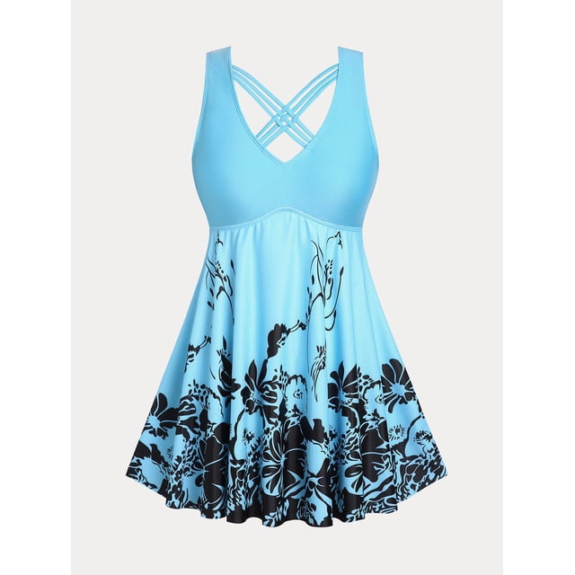 Tankini con Estampado de Flores Rosegal Leggings de talla grande