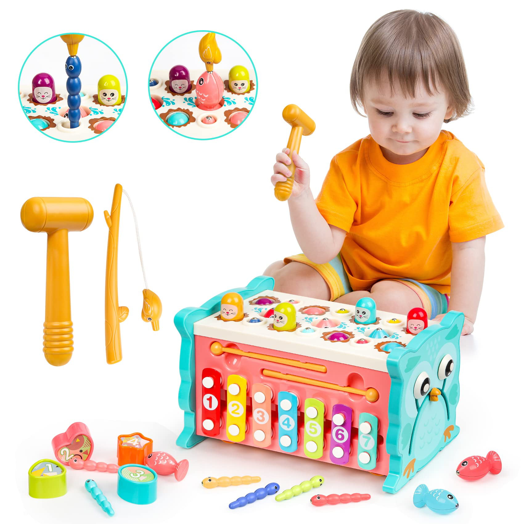 Marstone Toys for 1+ Year Old Girls, Montessori Toddlers Toys with  Sound/Lights/Music/Clock/Telephone/Car 6 in 1 Multi-Functional House, Early