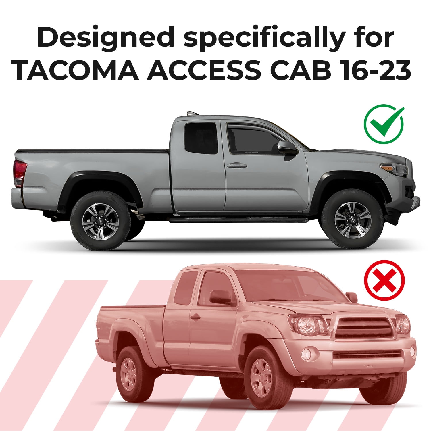 GrandWheel Co Window Deflectors Smoke Tinted In-Channel Side Window Vent Visor Deflectors Rain Guards Compatible with Toyota Tacoma 2016-2023 Access Cab/Double Cab - 2pcs. GW0083